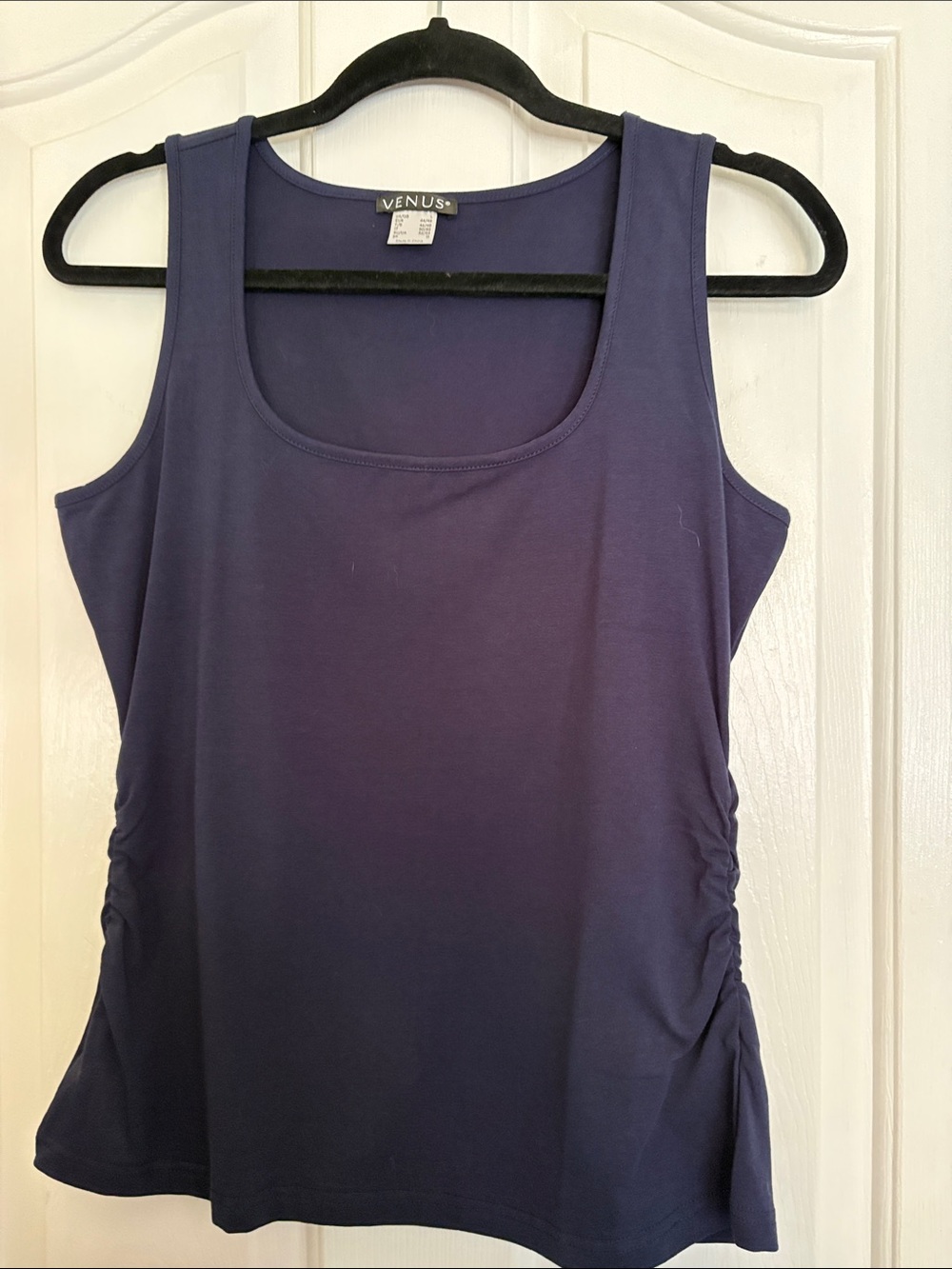VENUS Women's Scoop Neck Navy Tank with Side Ruching
